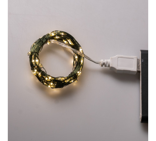 Гірлянда Роса нитка 100 LED, 10 м, від USB, зелена оболонка, жовтий Гірлянда Роса нитка 100 LED, 10 м, від USB, зелена оболонка, жовтий