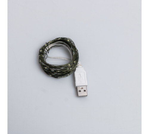 Гірлянда Роса нитка 100 LED, 10 м, від USB, зелена оболонка, білий Гірлянда Роса нитка 100 LED, 10 м, від USB, зелена оболонка, білий