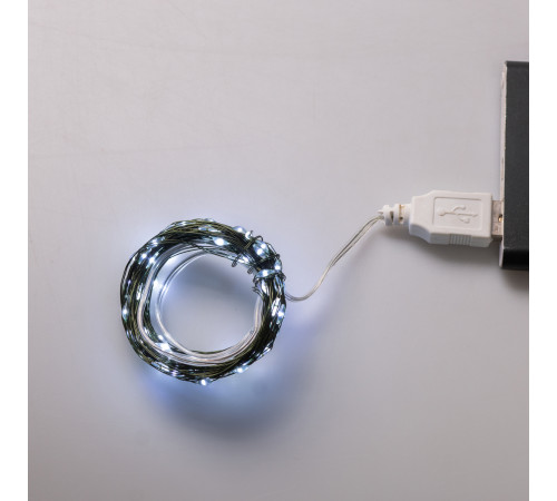 Гірлянда Роса нитка 100 LED, 10 м, від USB, зелена оболонка, білий Гірлянда Роса нитка 100 LED, 10 м, від USB, зелена оболонка, білий